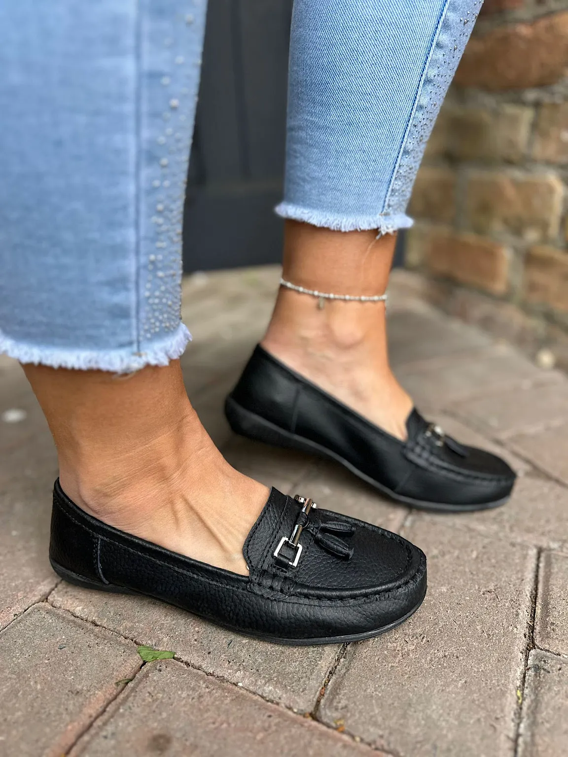 Black Leather Tassel Loafer