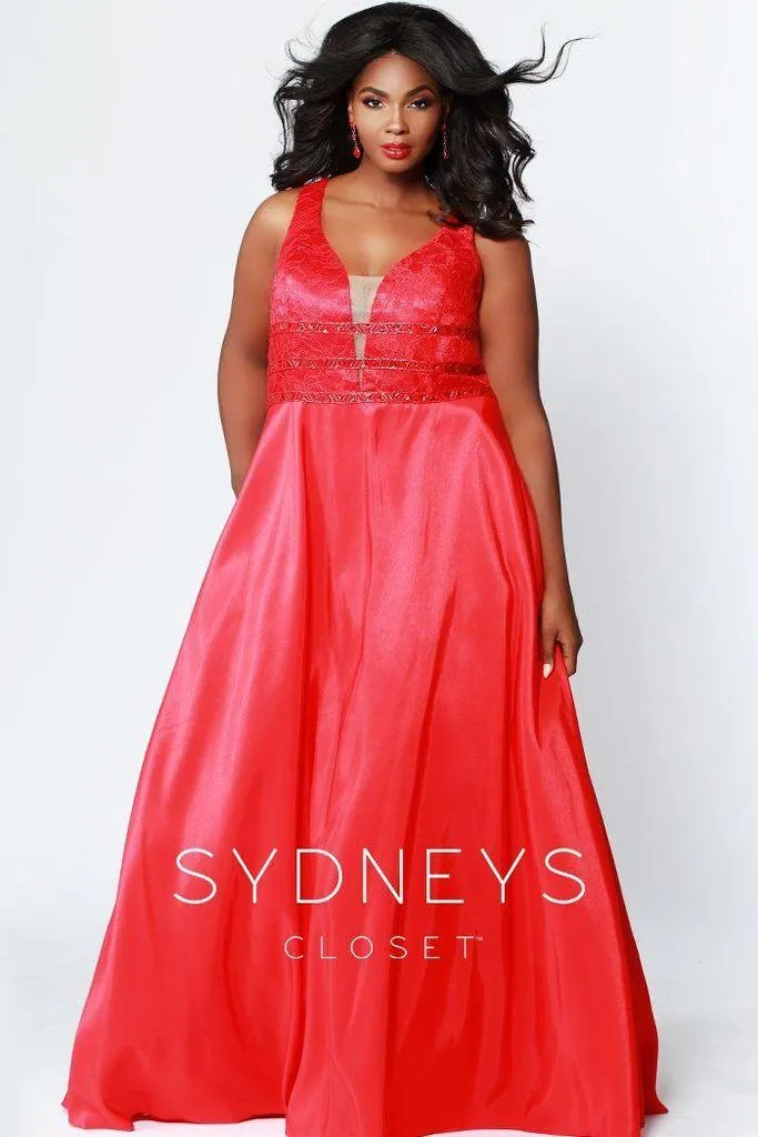 Sydneys Closet Long Satin Sleveeless Plus Size Prom Dress