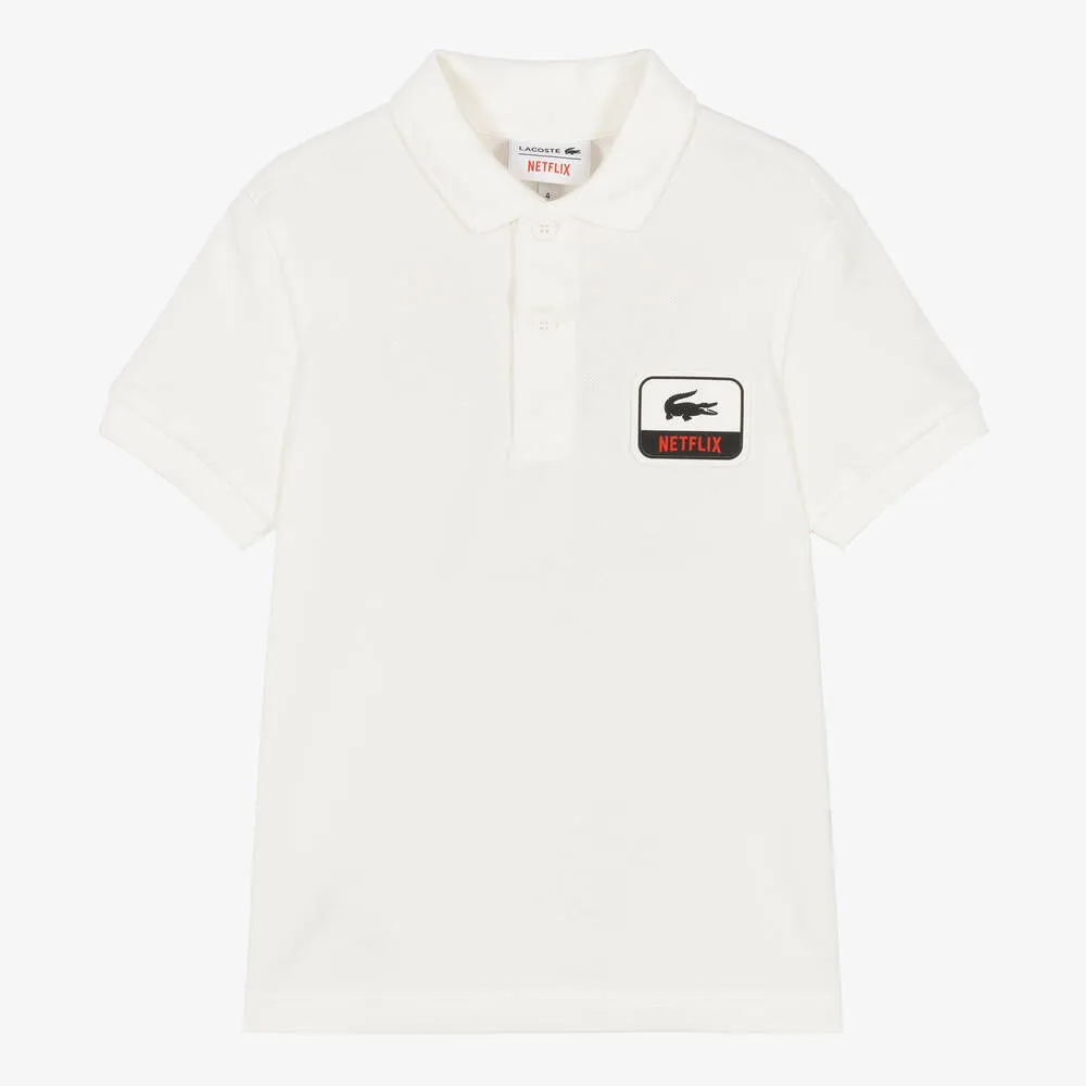 White Netflix Logo Cotton Polo Shirt